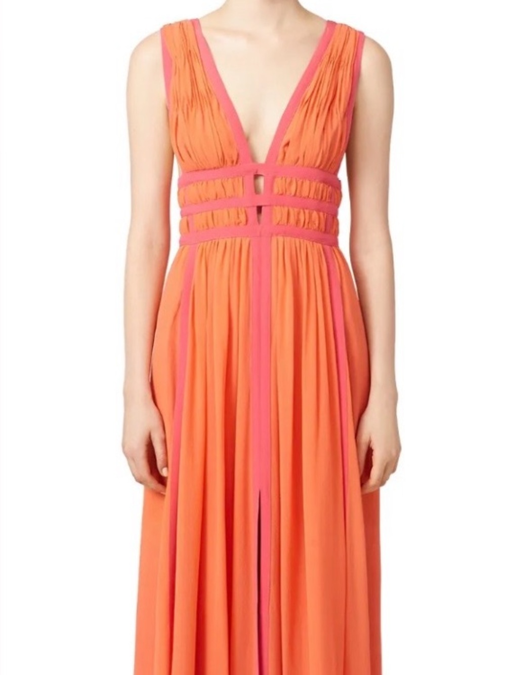 Nicole Miller Collection “Sunset Pink Gladiator” silk chiffon goddess gown